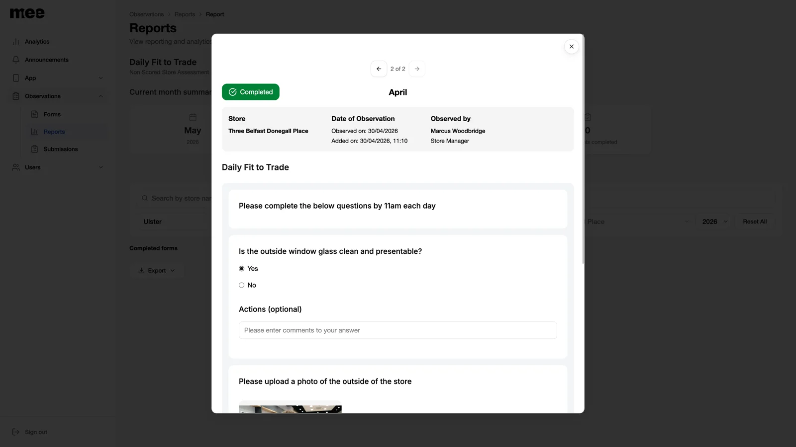 Form responses and completion reporting in the Mee dashboard