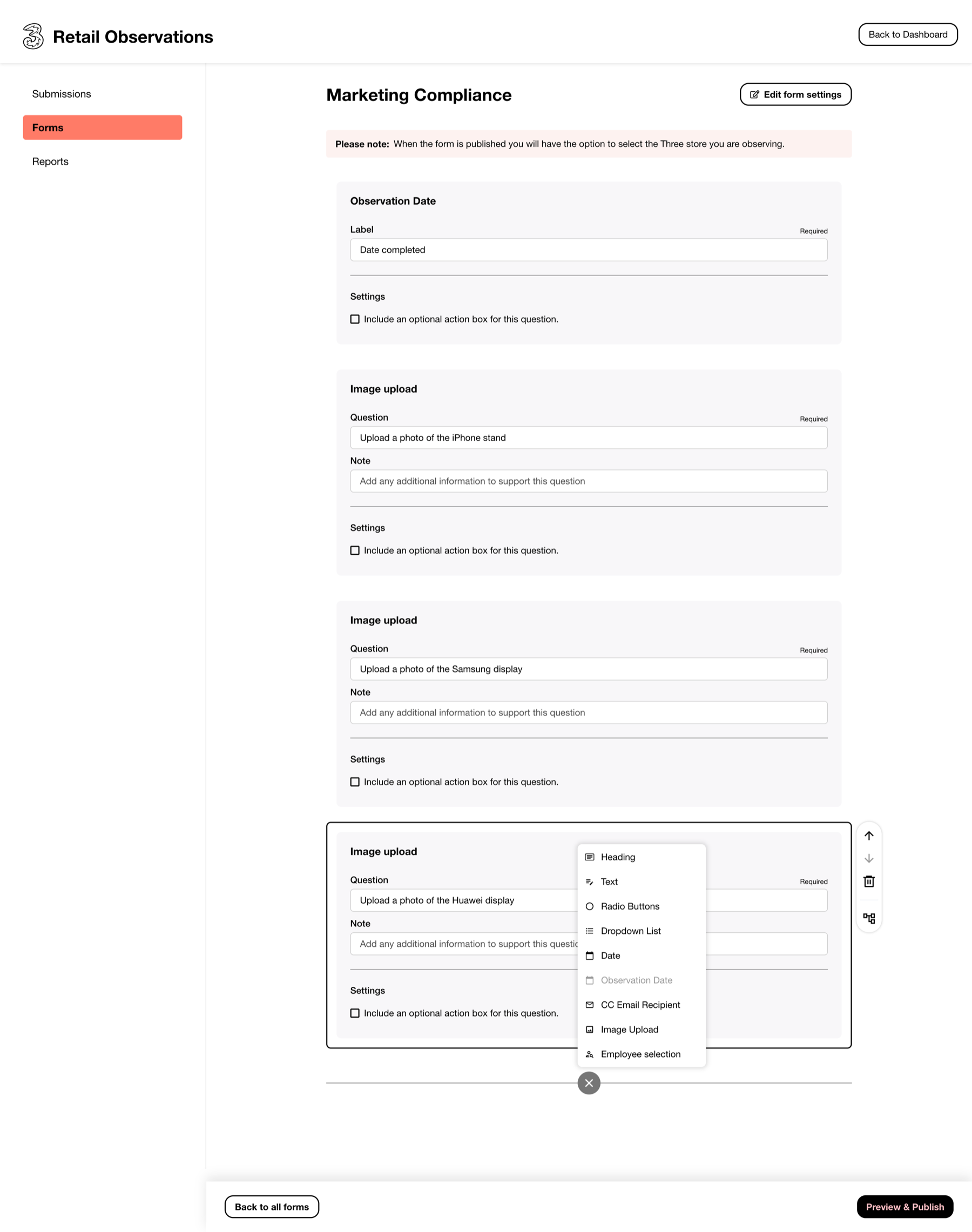Drag and drop form builder with custom field types