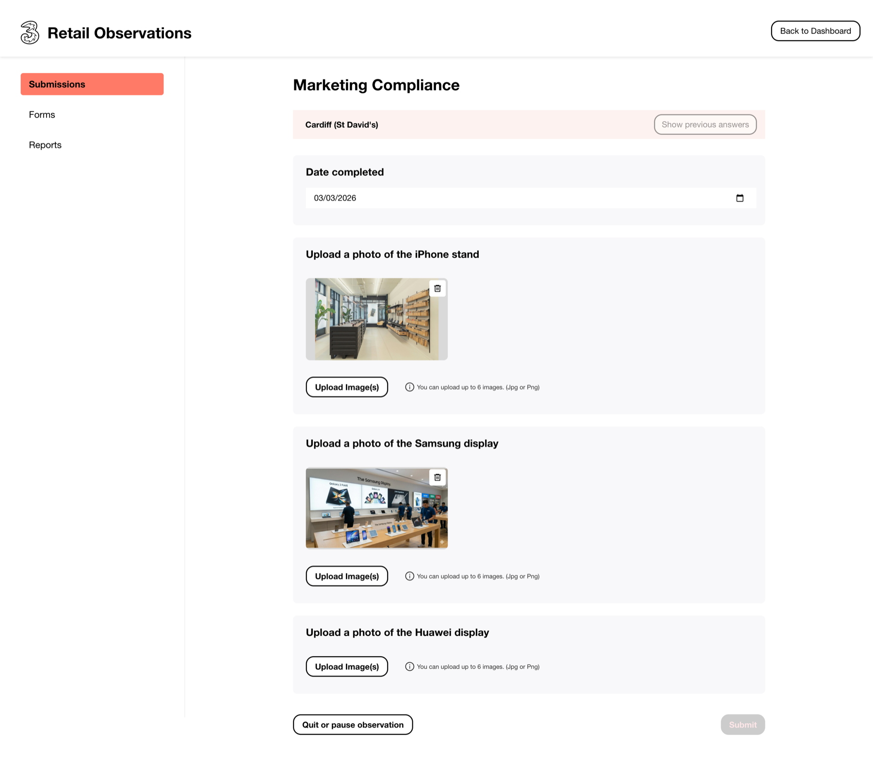 Complete form submissions with image uploads on desktop